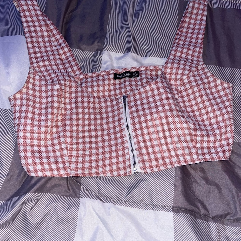Nasty Gal Red and White Checkered Crop Top